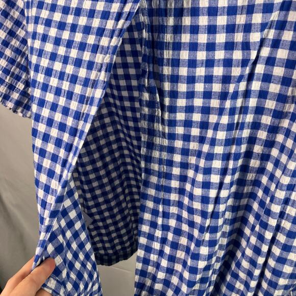 Pleione Blue White Gingham Tie Front Blouse XL Made in USA Cotton Spandex - Picture 6 of 13